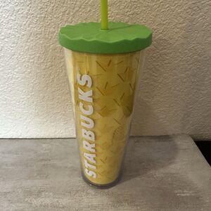 Starbucks 2014 Pineapple Cold Cup Tumbler Venti 24oz Green Lid Yellow  Hawaii